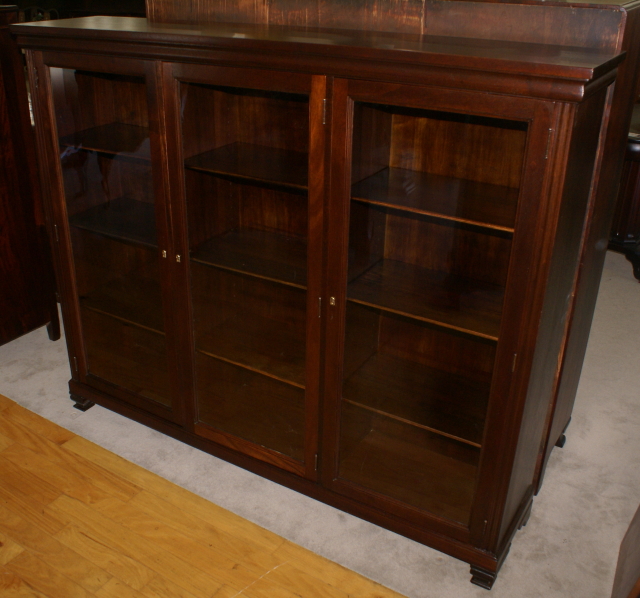 Solid mahogany triple glass door bookcase